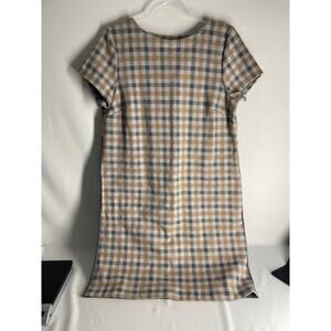 J.Jill Mixed Gray Camel Plaid Short Sleeve Pleat Back Dress Size Medium NEW